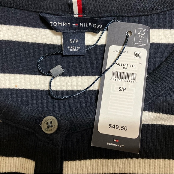 Tommy Hilfiger Blue and White Striped Long Sleeve Tee - Picture 3 of 6